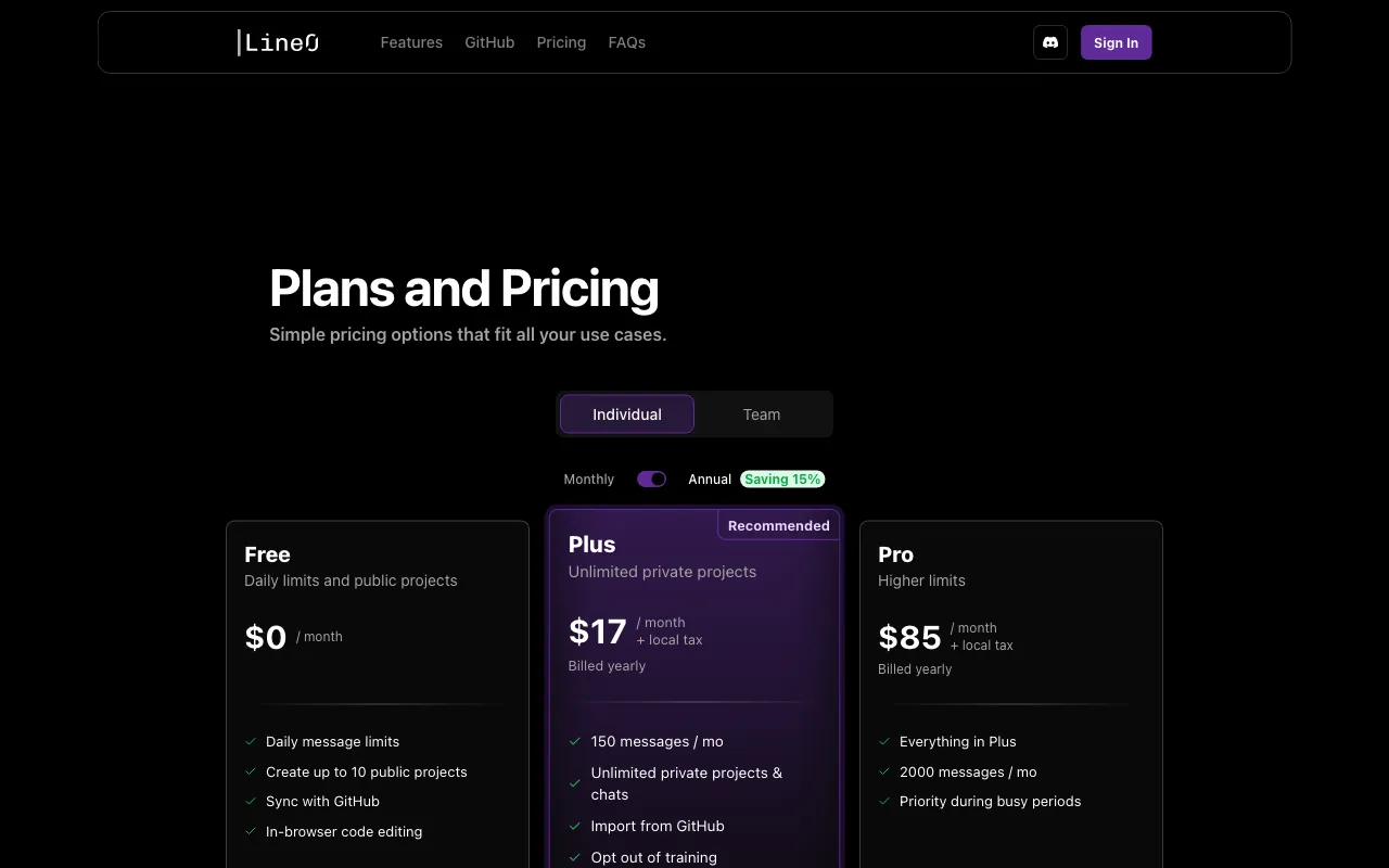 Line0 — pricing page