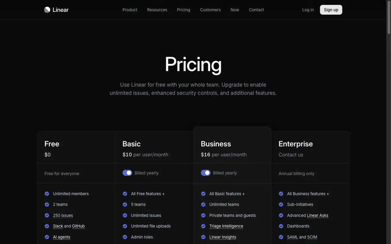Linear — pricing page
