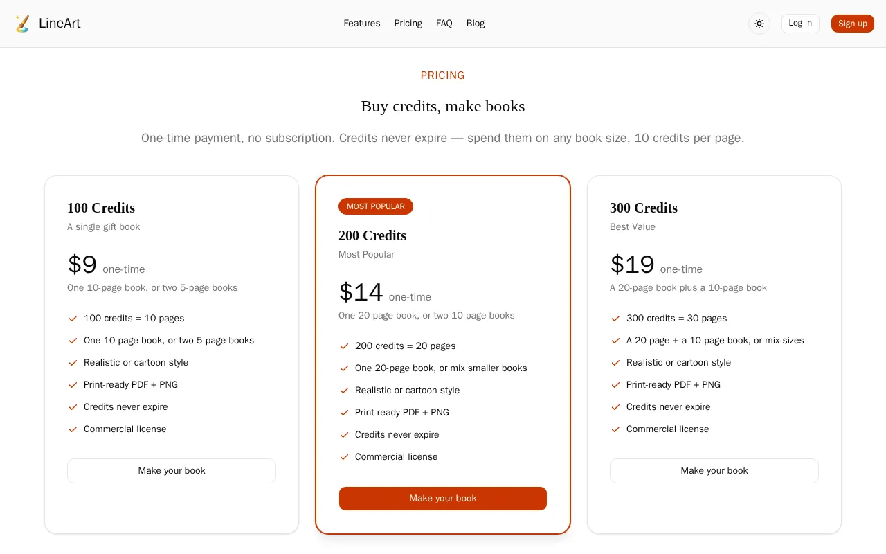 LineArt — pricing page
