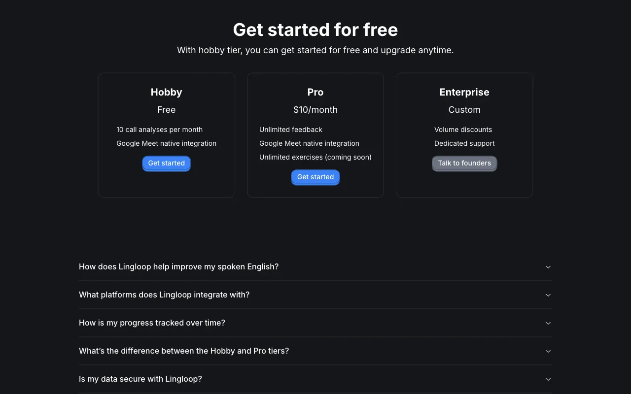Lingloop — pricing page
