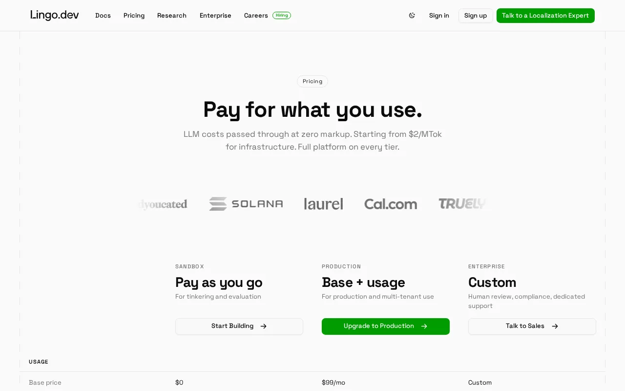 Lingo.dev — pricing page