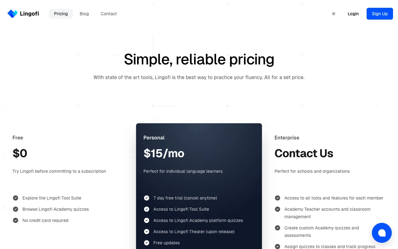 Lingofi — pricing page