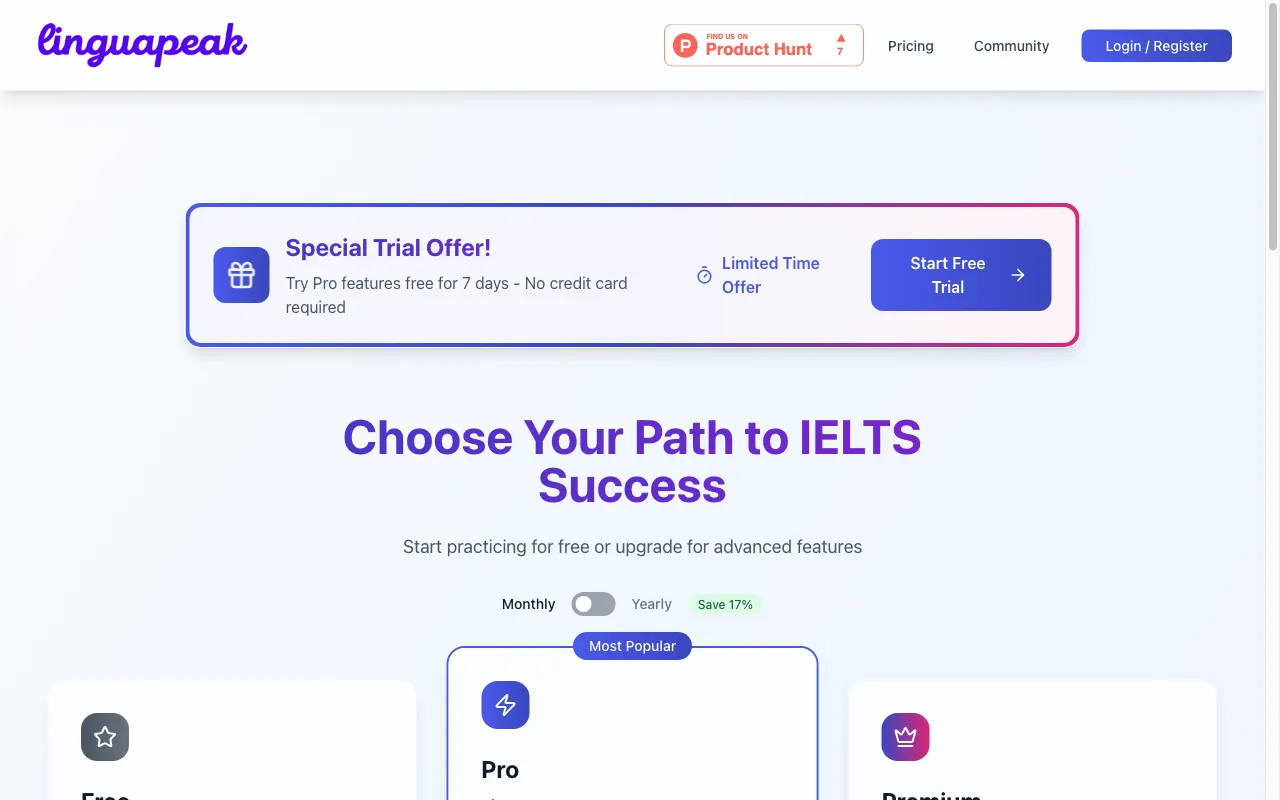 Linguapeak — pricing page