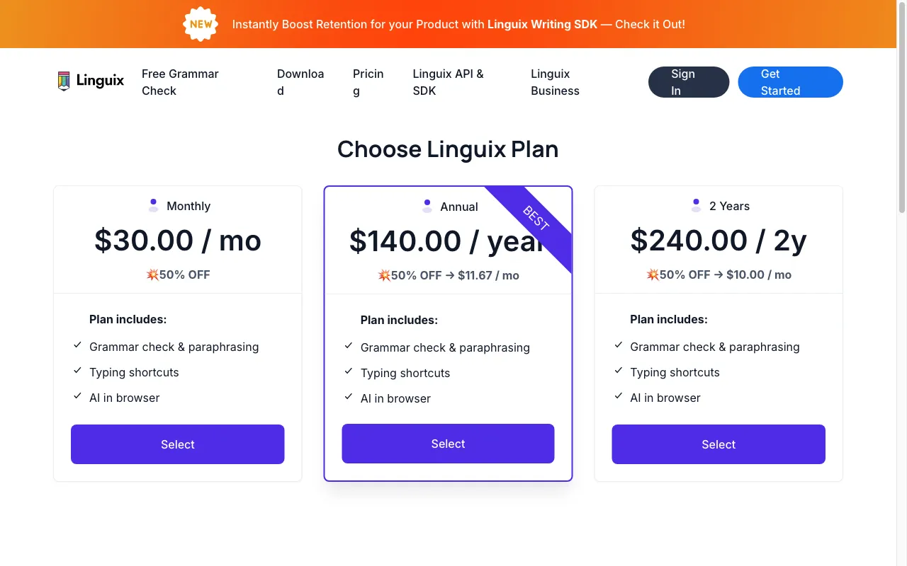 Linguix — pricing page