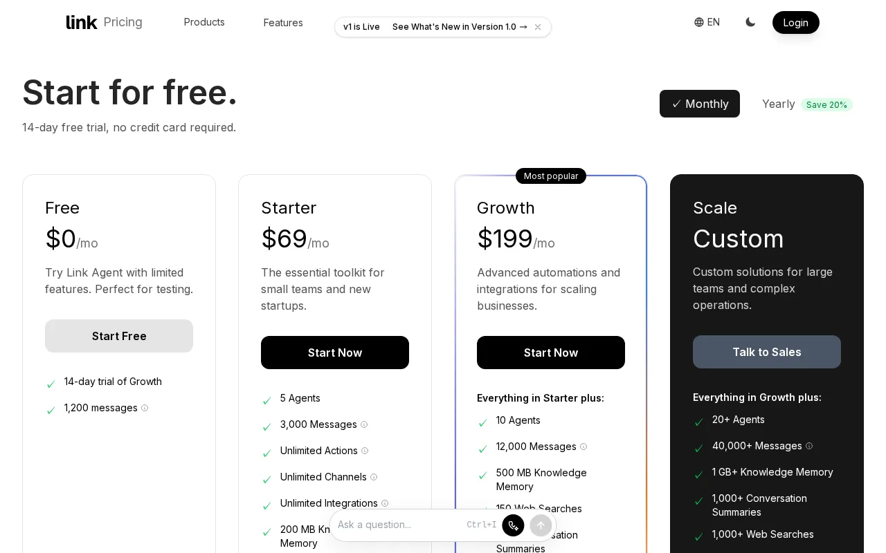 Link AI — pricing page