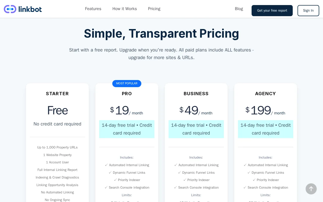 Linkbot — pricing page