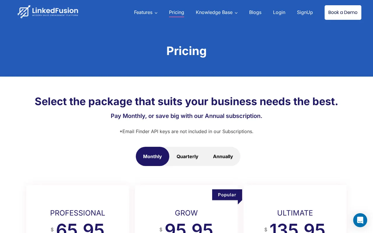 Linked Fusion | LinkedIn Automation Tool — pricing page