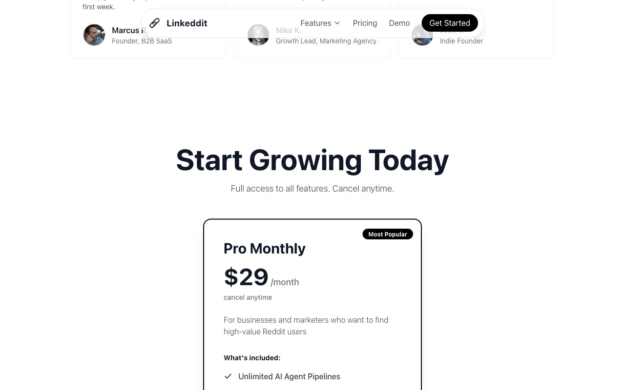 Linkeddit — pricing page