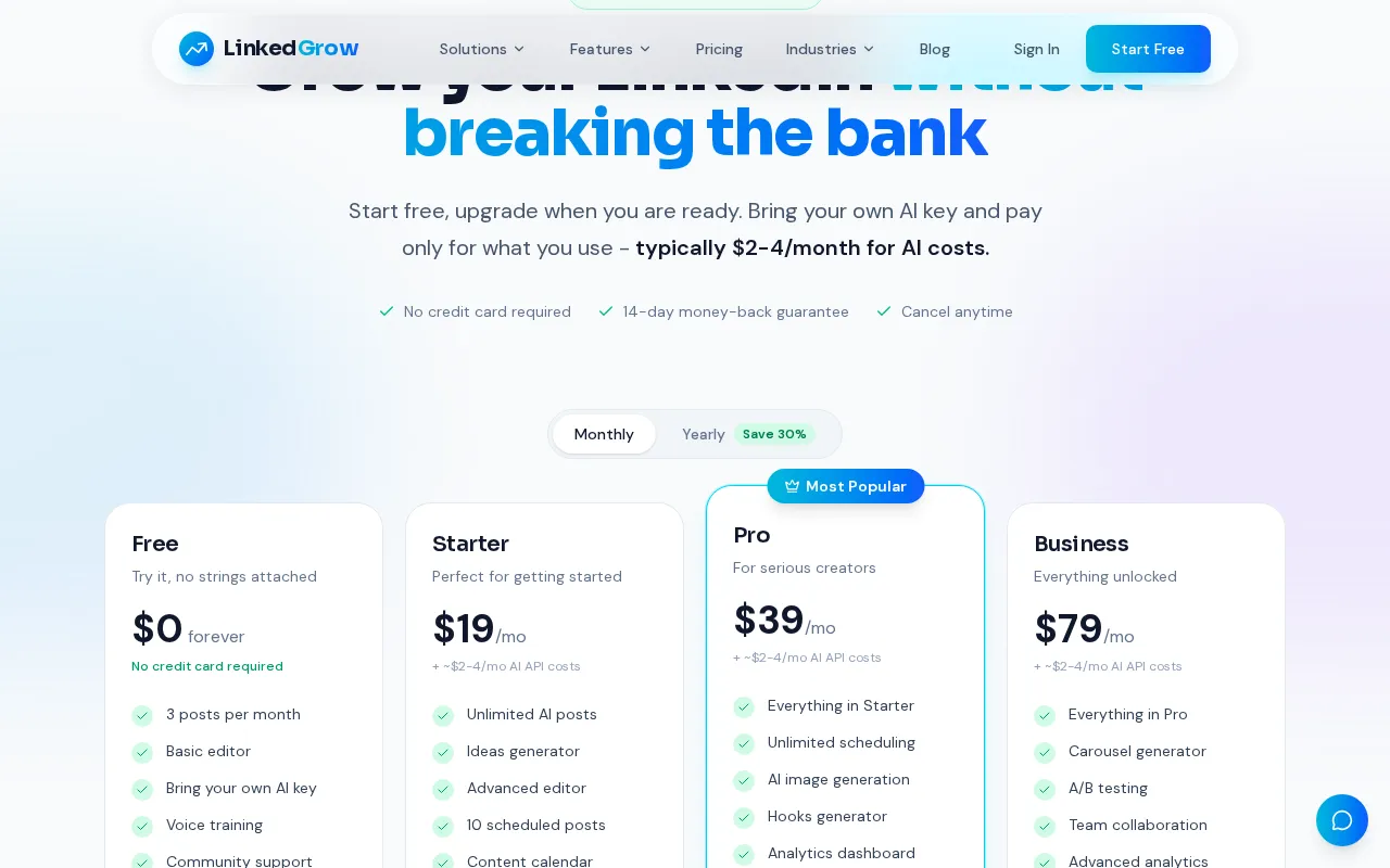LinkedGrow — pricing page