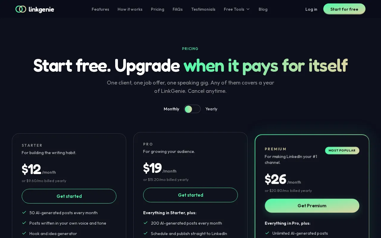 Linkgenie — pricing page