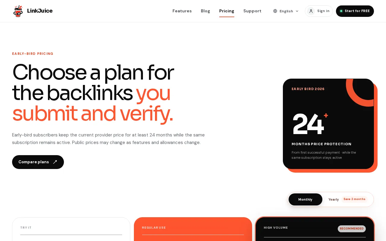 LinkJuice — pricing page
