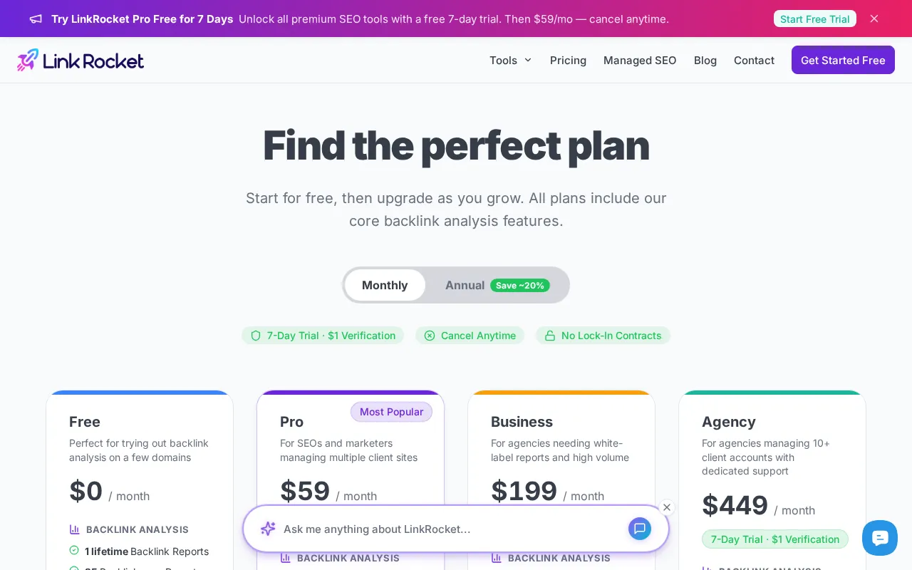 Linkrocket — pricing page