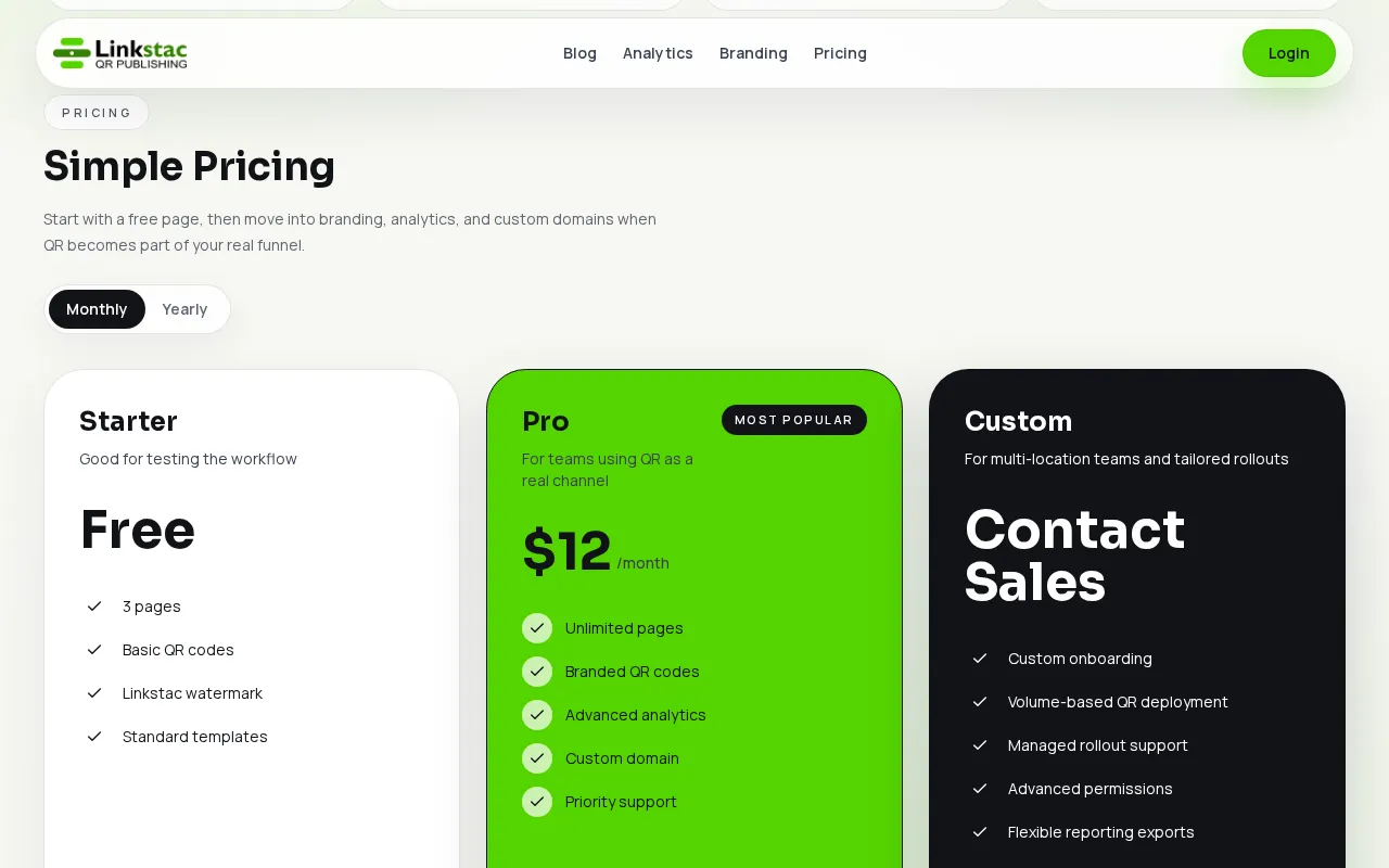 Linkstac — pricing page