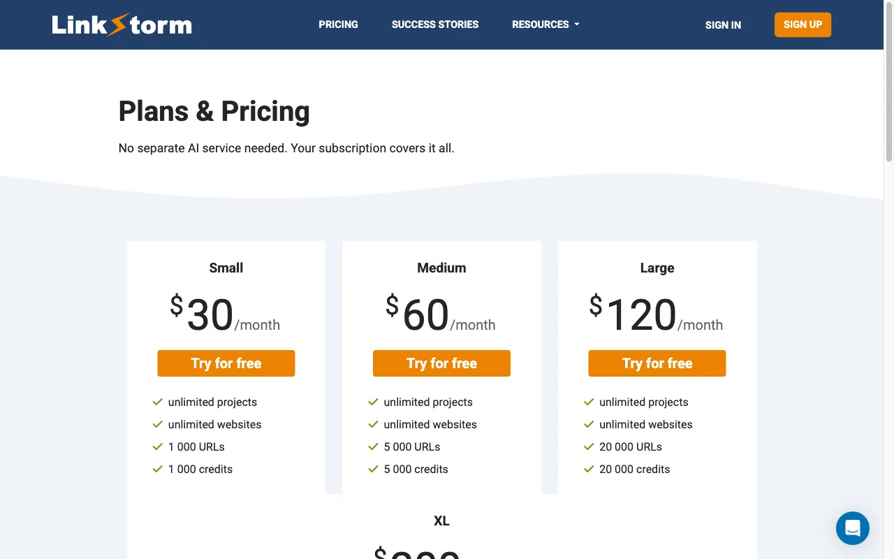 LinkStorm — pricing page
