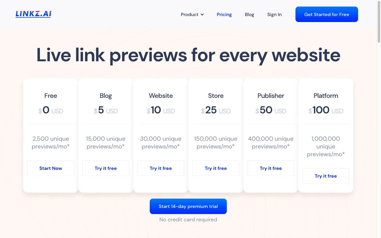Linkz.ai 2.0 — pricing page