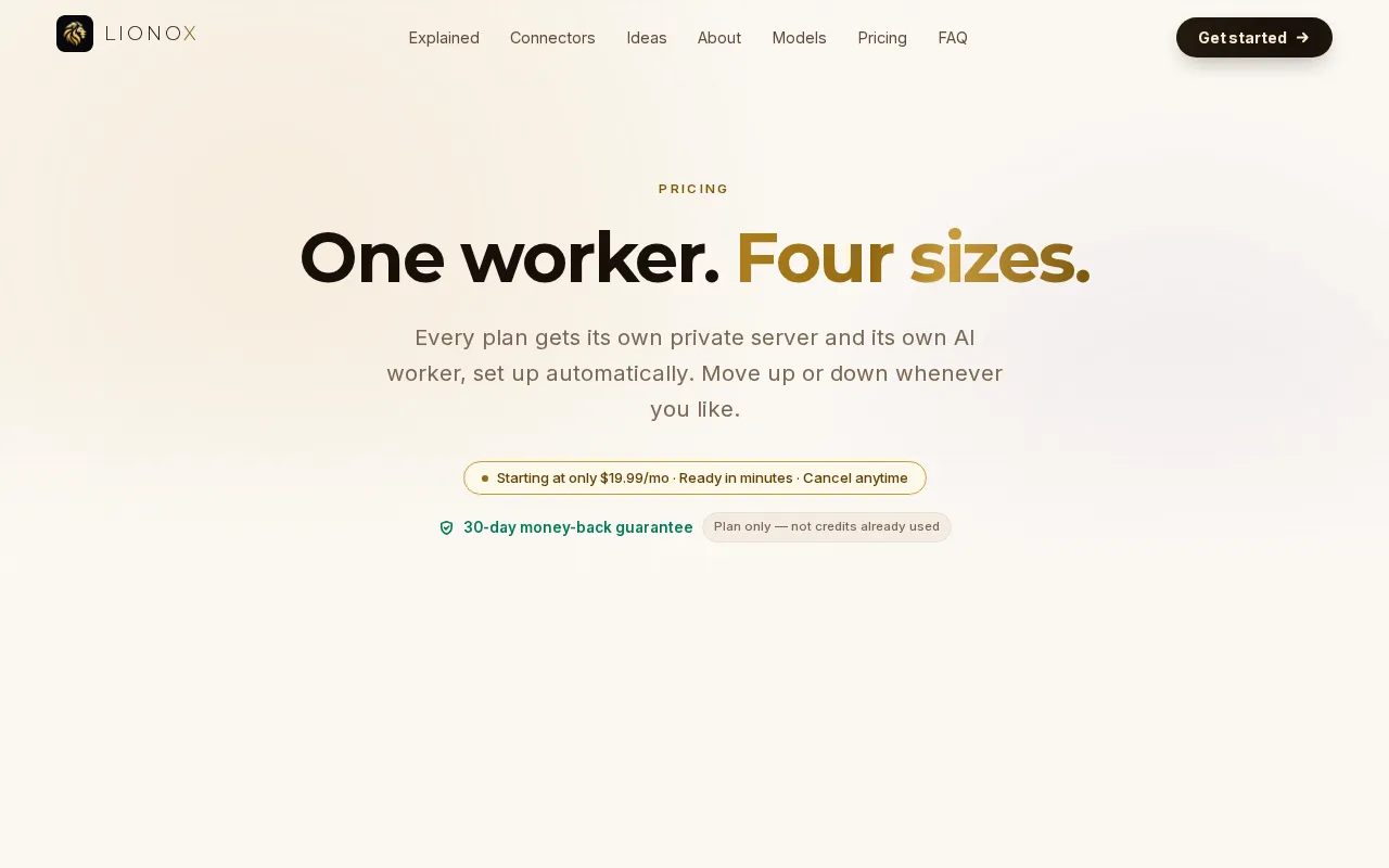 Lionox — pricing page