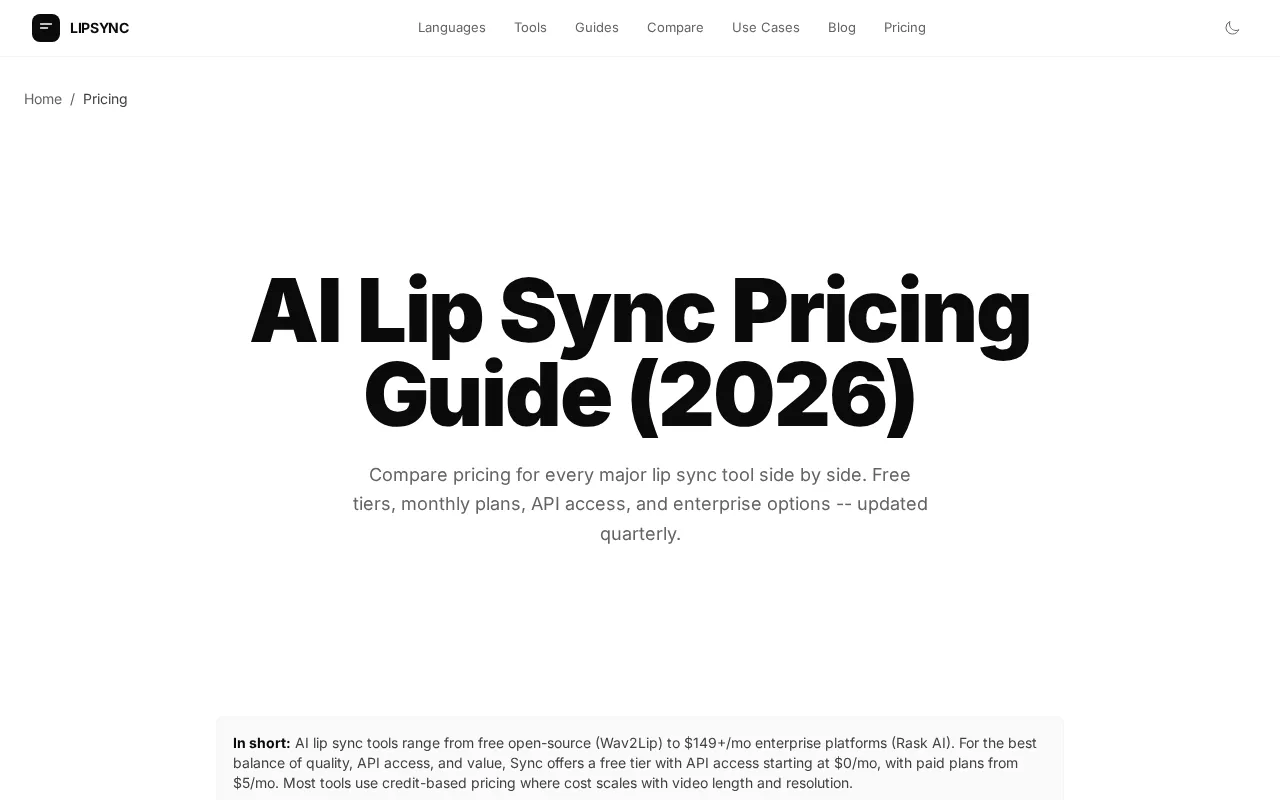 Lipsync — pricing page