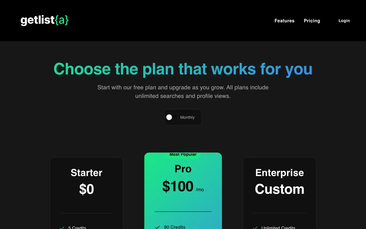 list{a} — pricing page