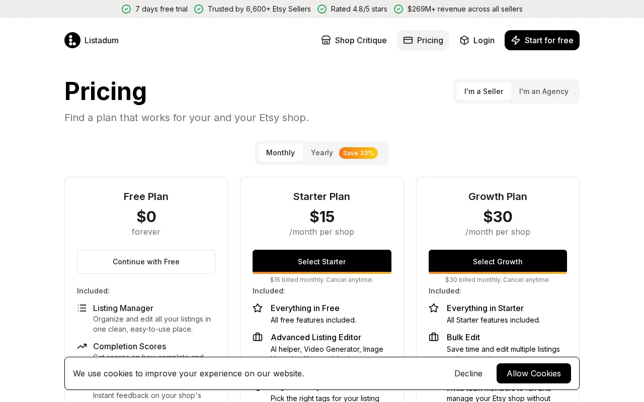 Listadum — pricing page
