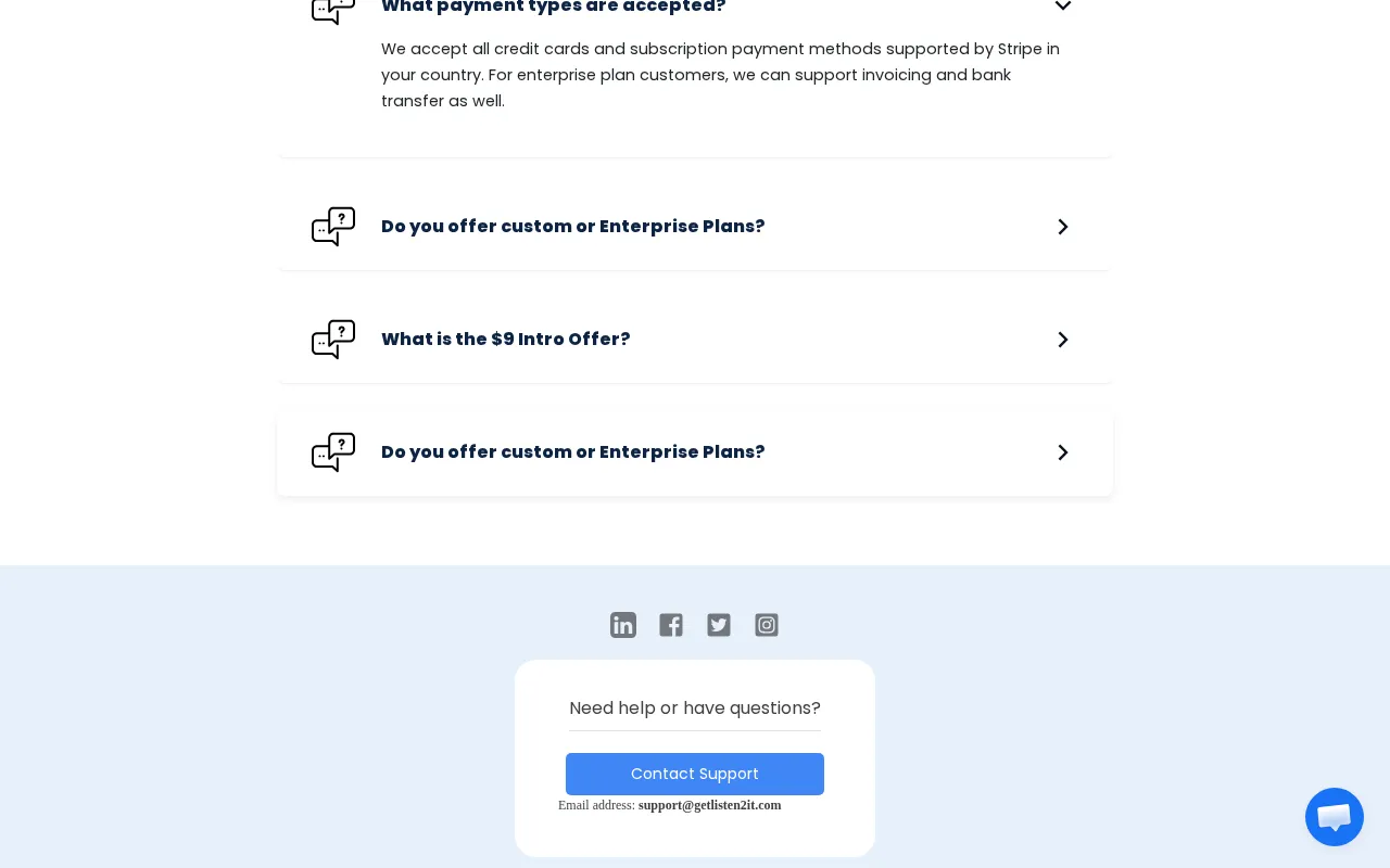 Listen2It — pricing page