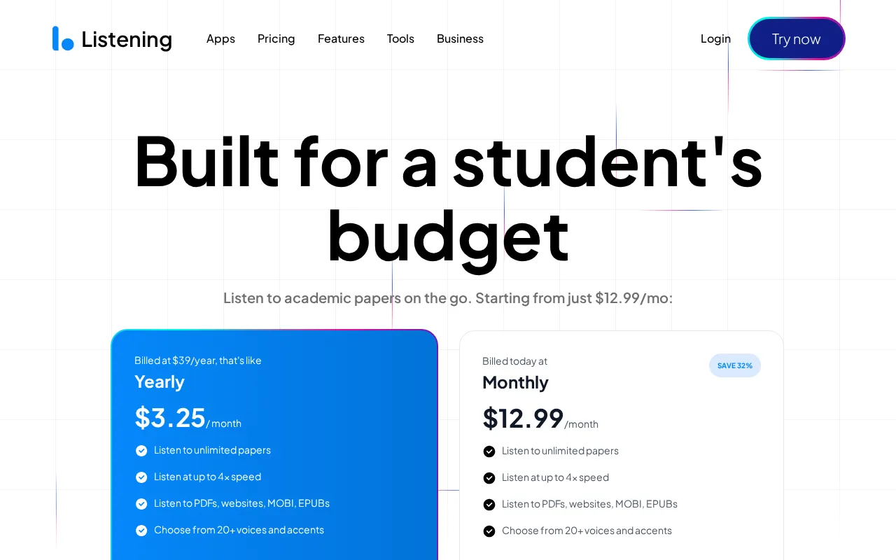 Listening — pricing page