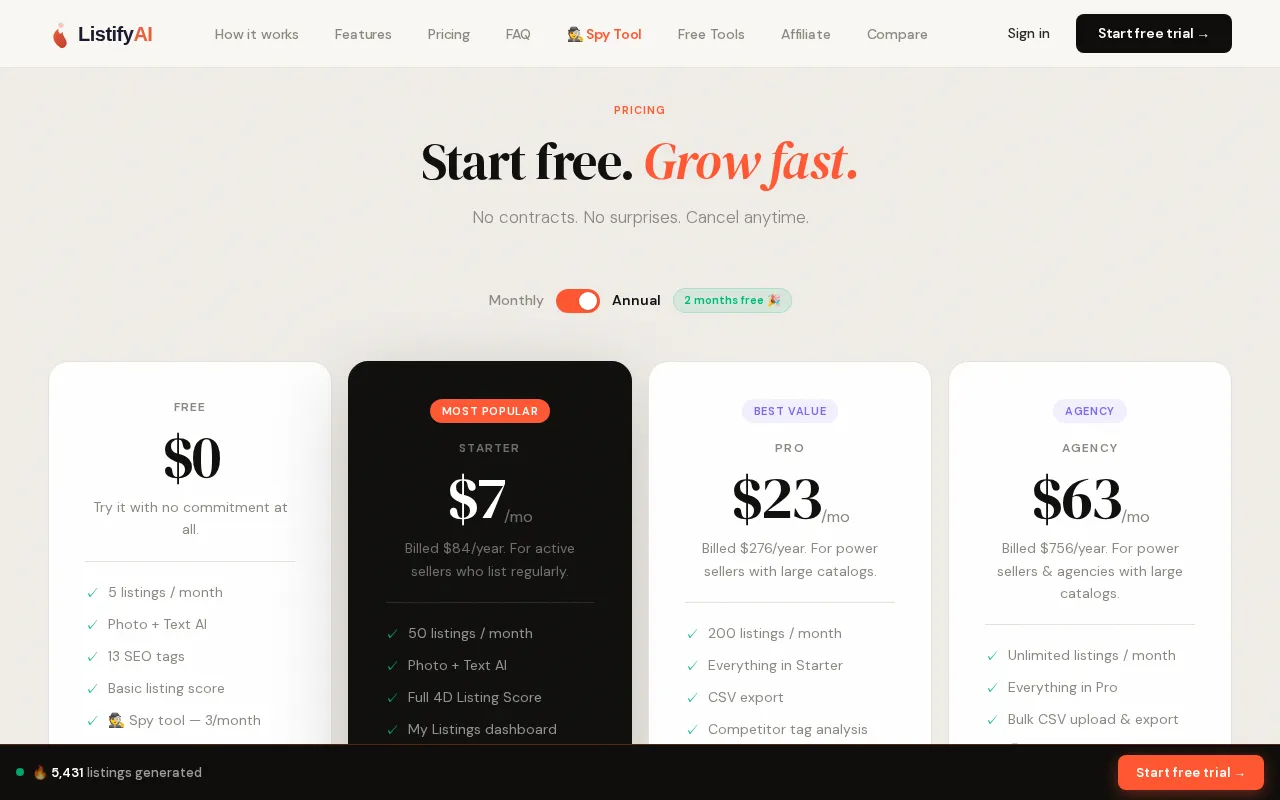 ListifyAI — pricing page