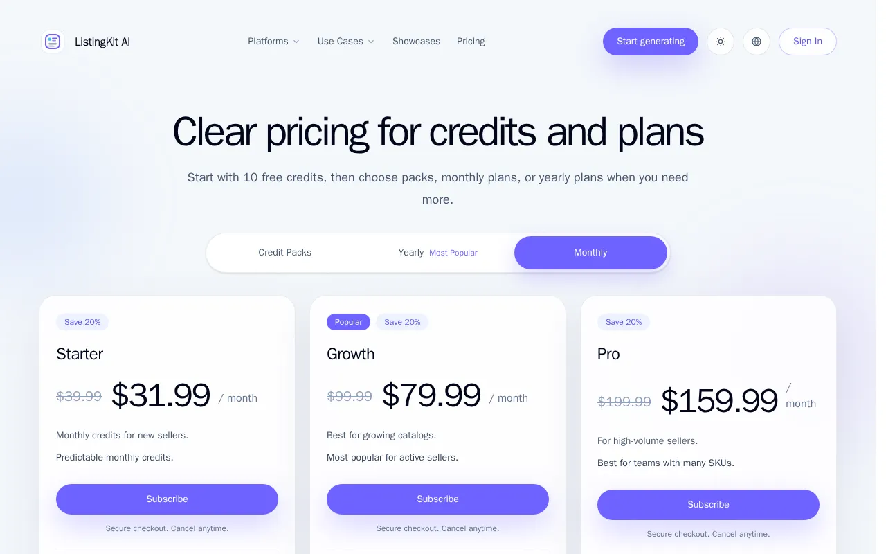 ListingKit AI — pricing page
