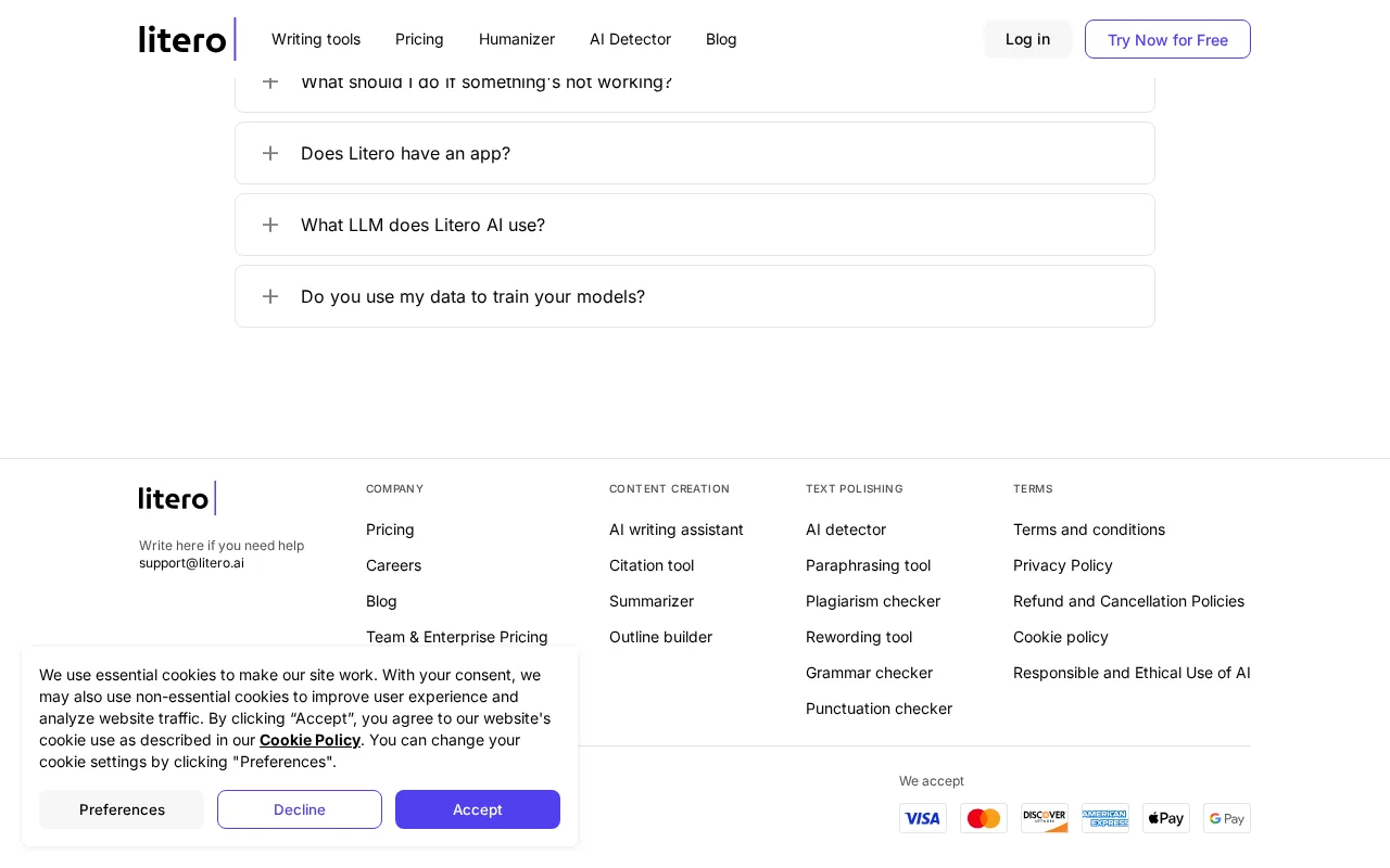 Litero AI — pricing page