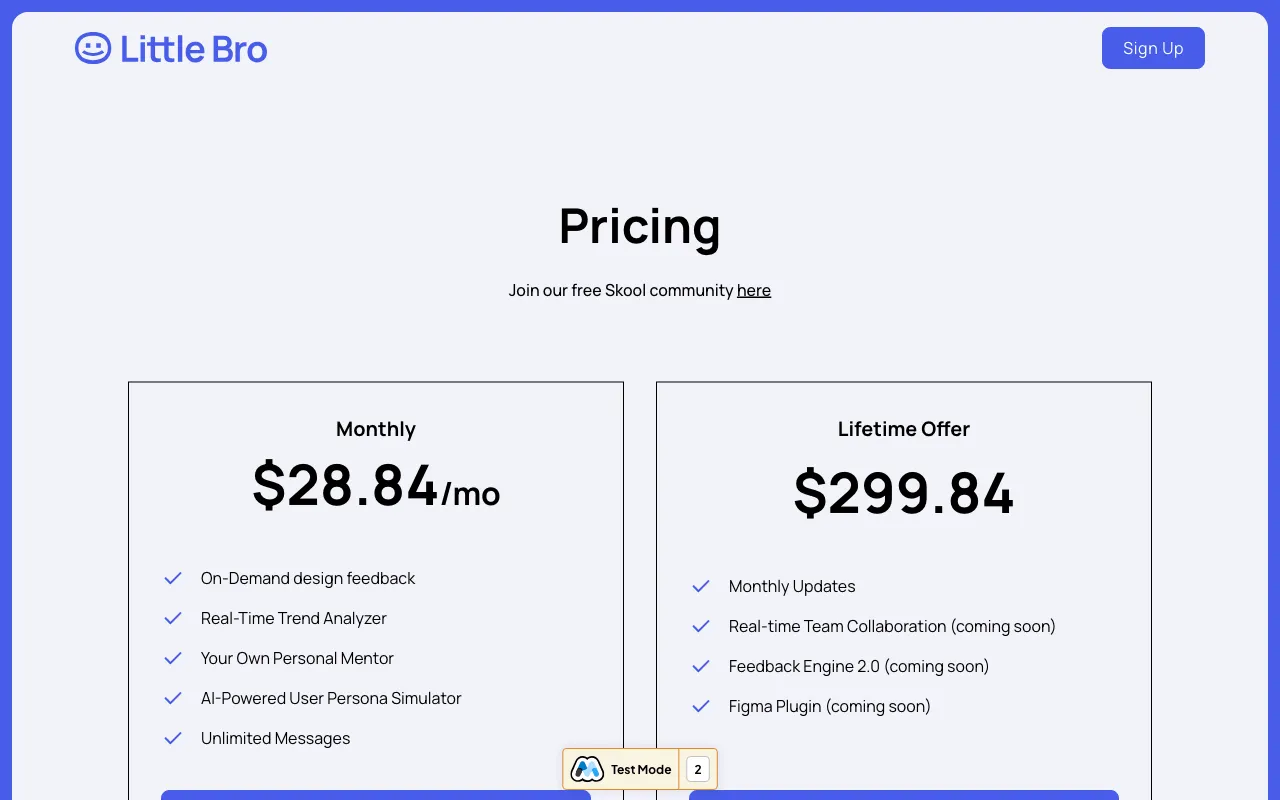 Little Bro — pricing page