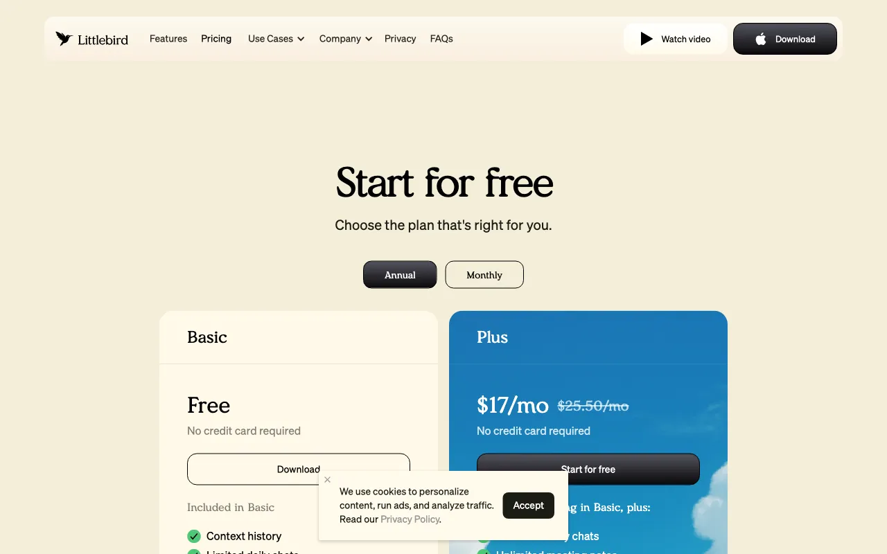 Littlebird — pricing page