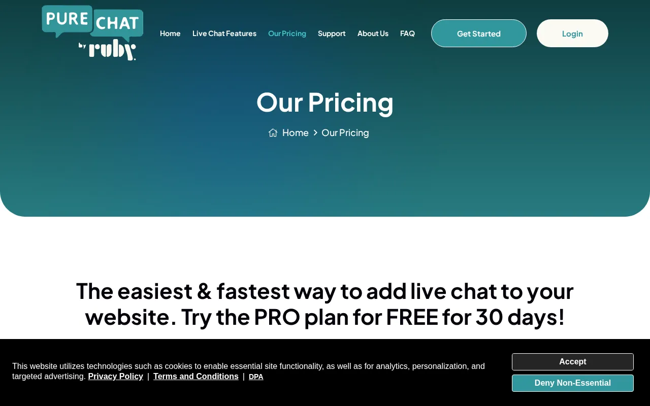 Live Chat Software for Businesses — pricing page