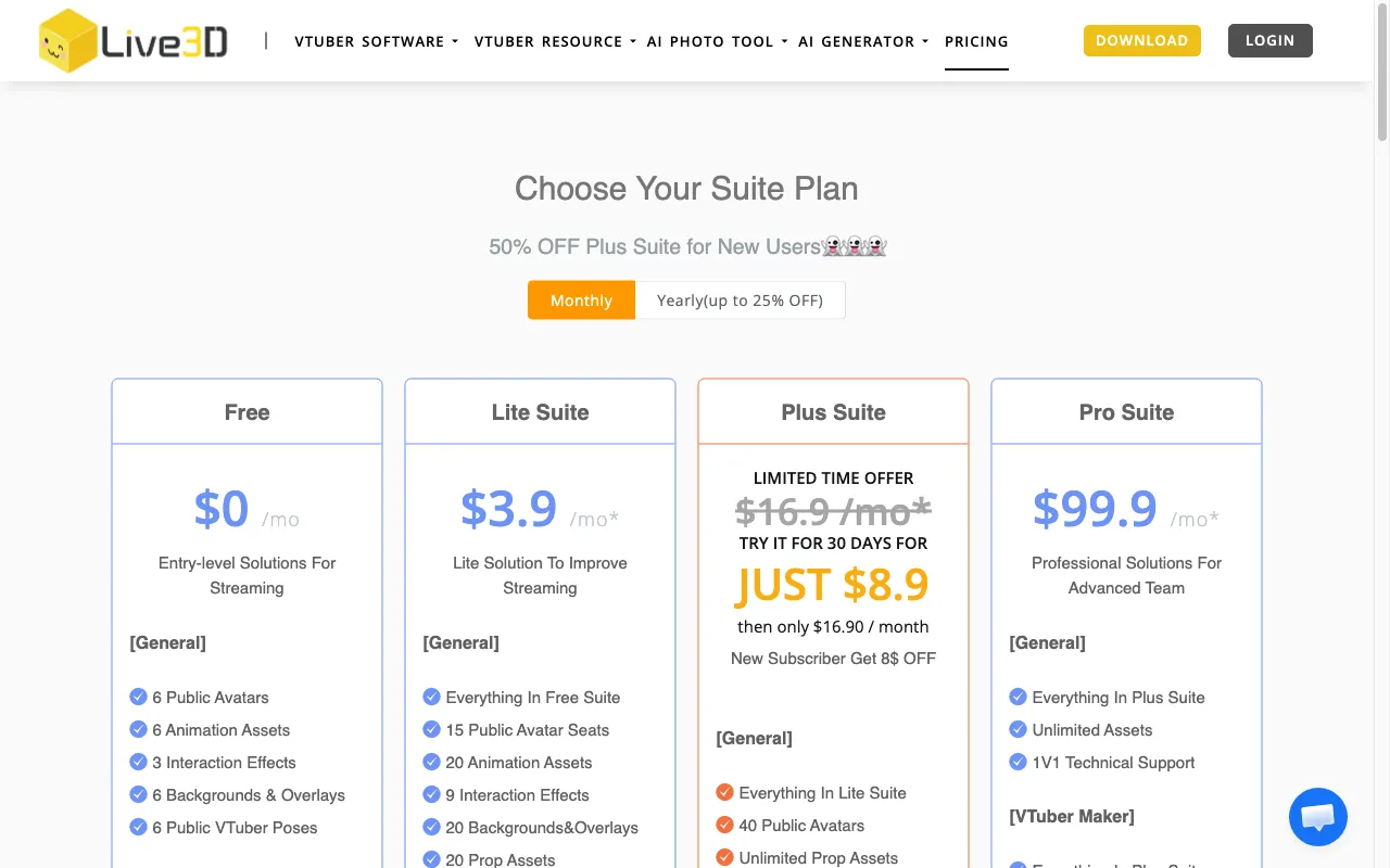 Live3D — pricing page