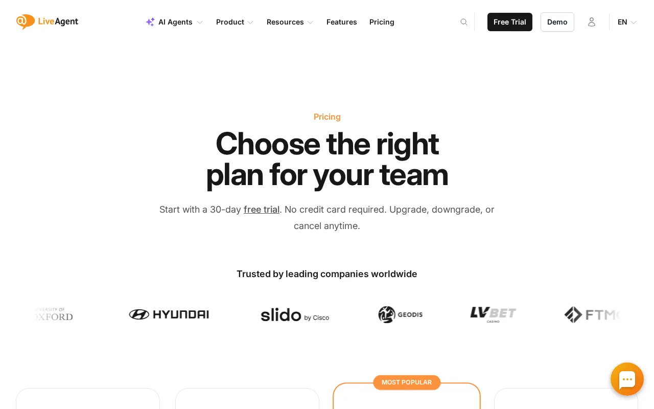 Liveagent — pricing page