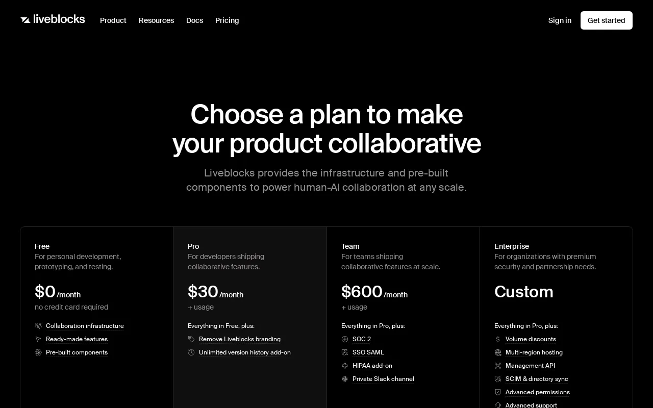 Liveblocks — pricing page