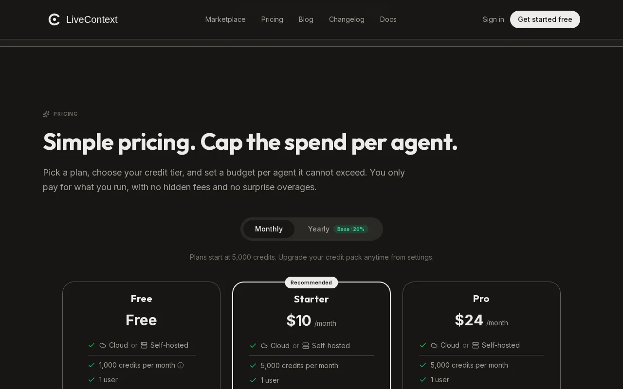 LiveContext — pricing page