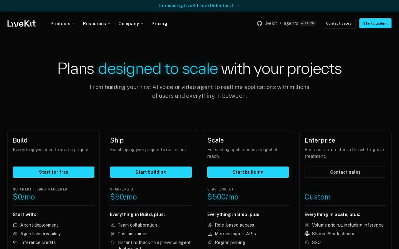 LiveKit — pricing page