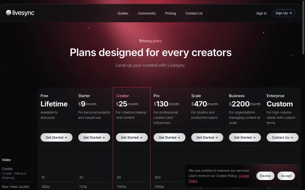 Livesync — pricing page