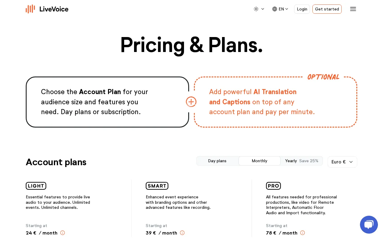 LiveVoice — pricing page