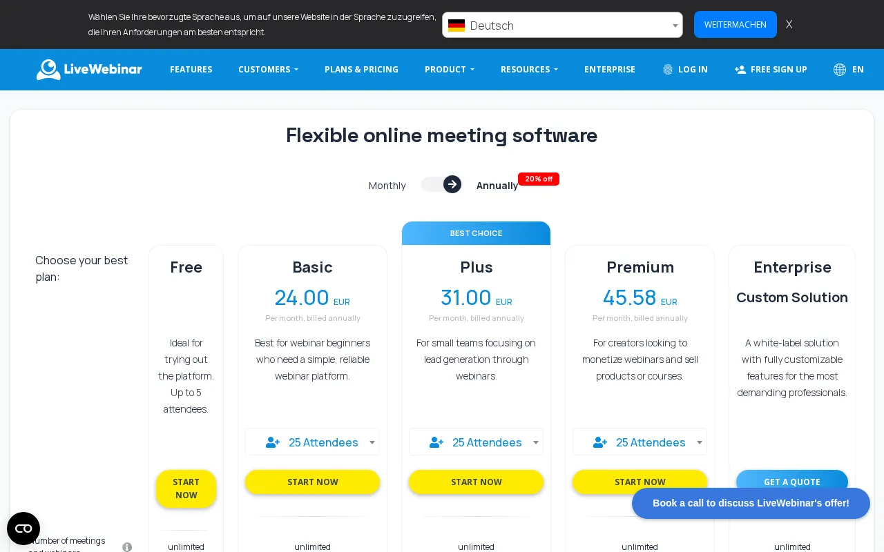 Livewebinar — pricing page