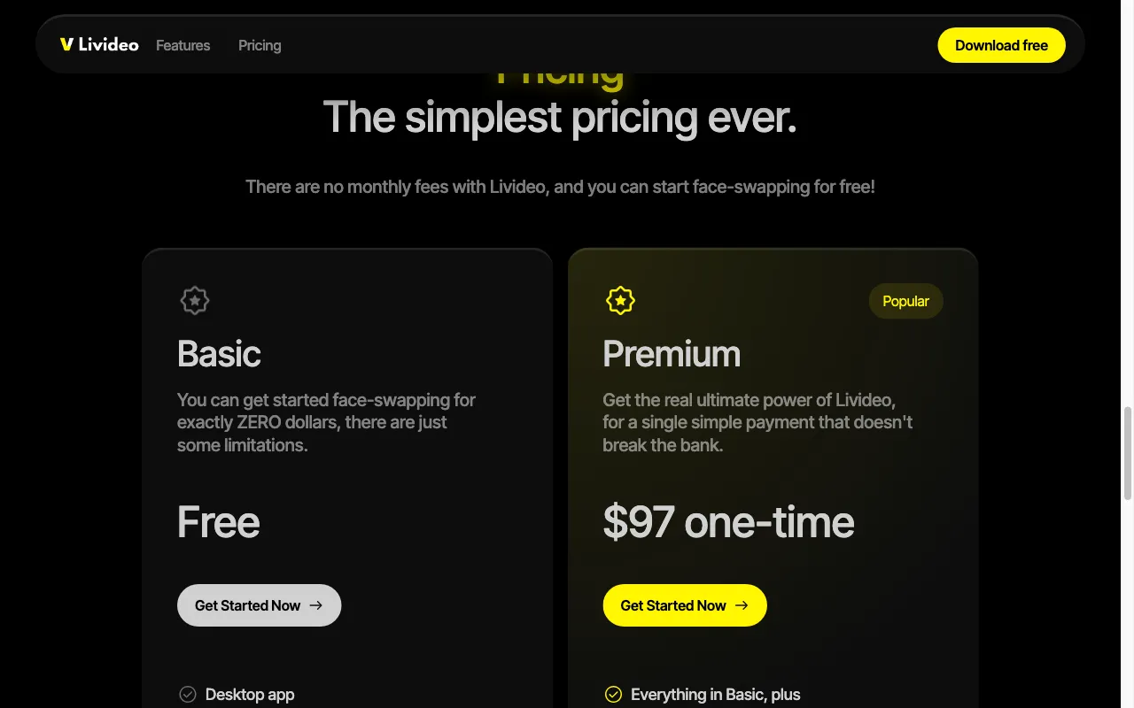 Livideo AI — pricing page