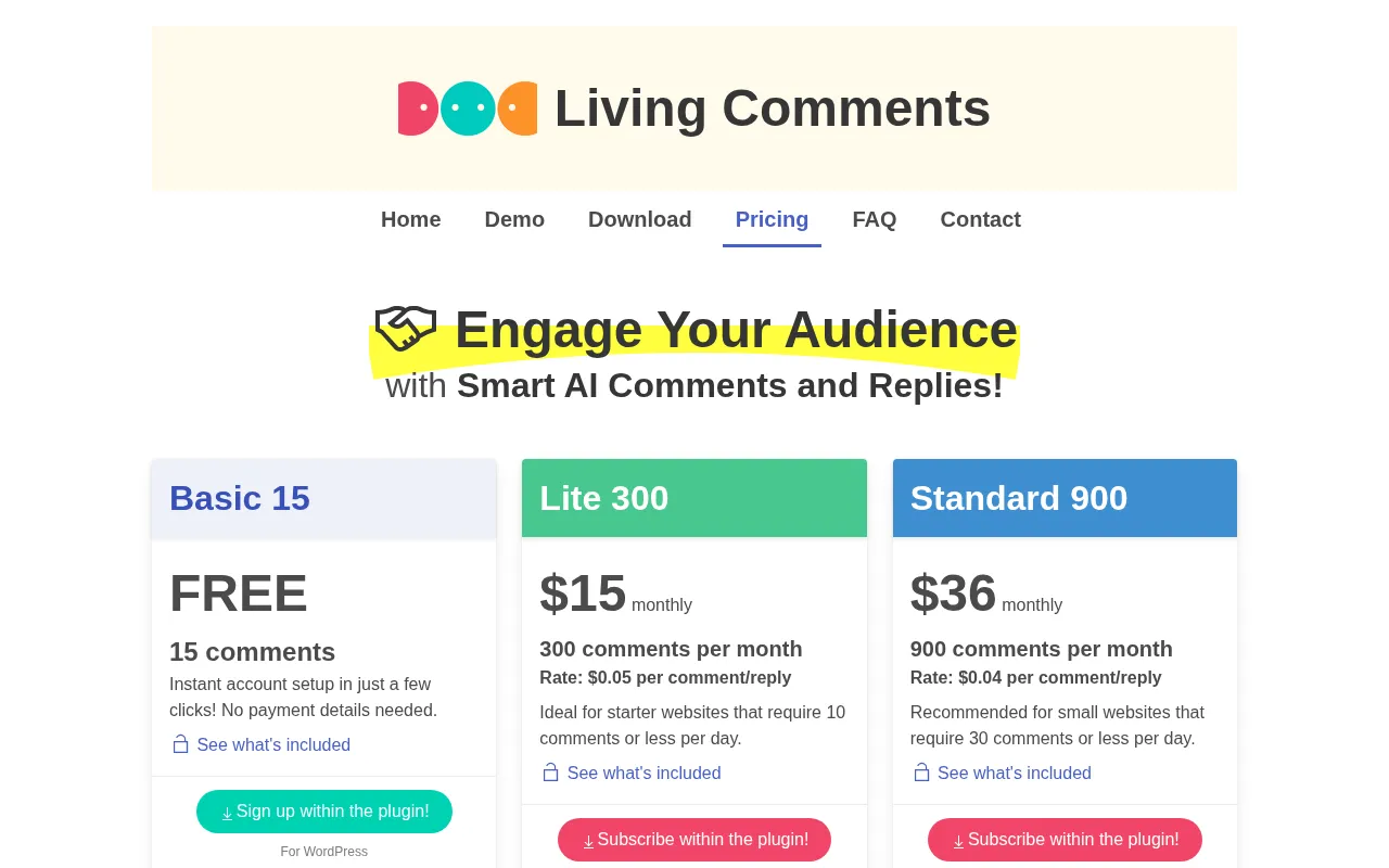 Living Comments — pricing page