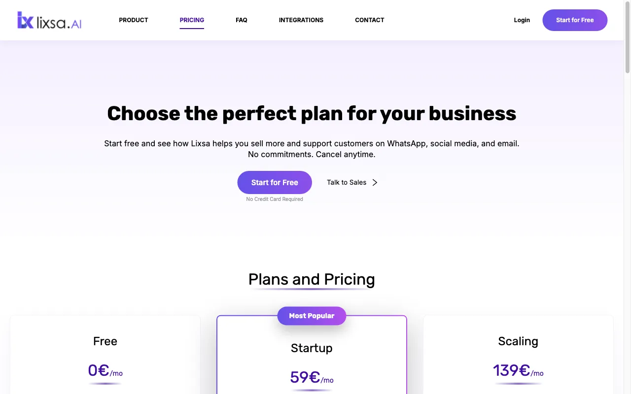 Lixsa.ai — pricing page