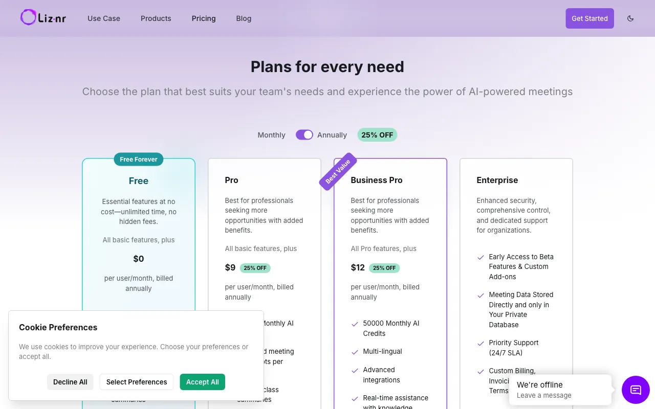 Liznr — pricing page