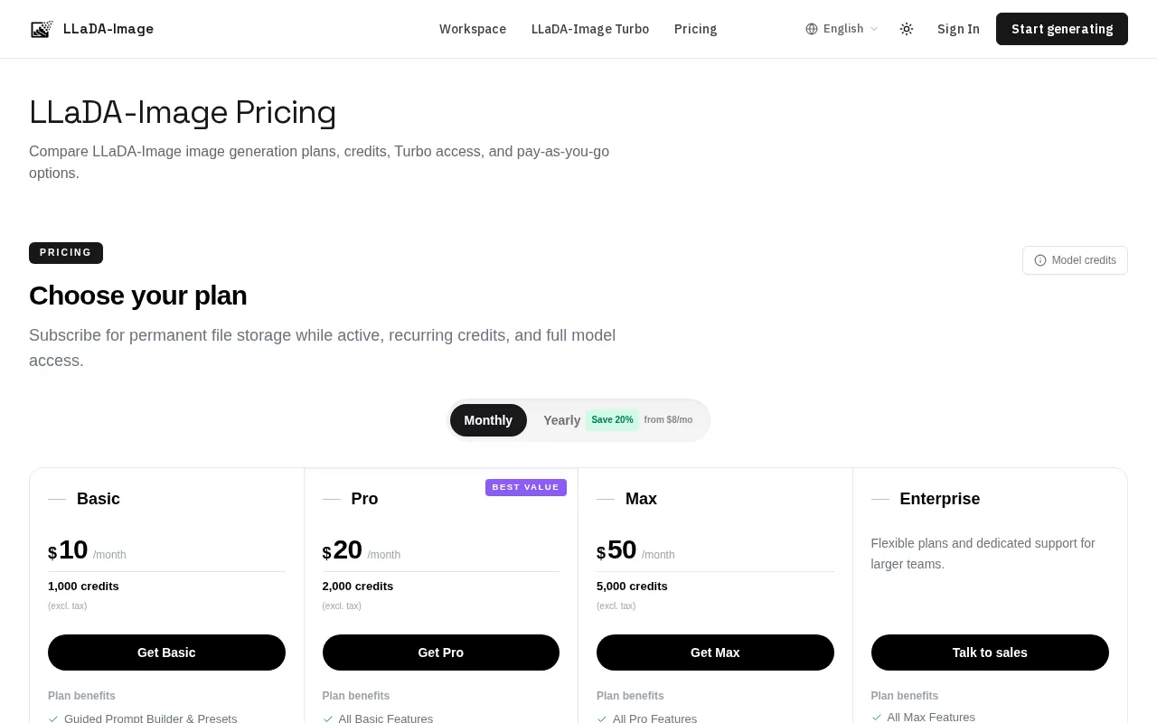 LLaDA-Image — pricing page
