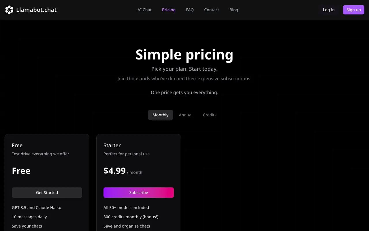 LLAMABOT — pricing page