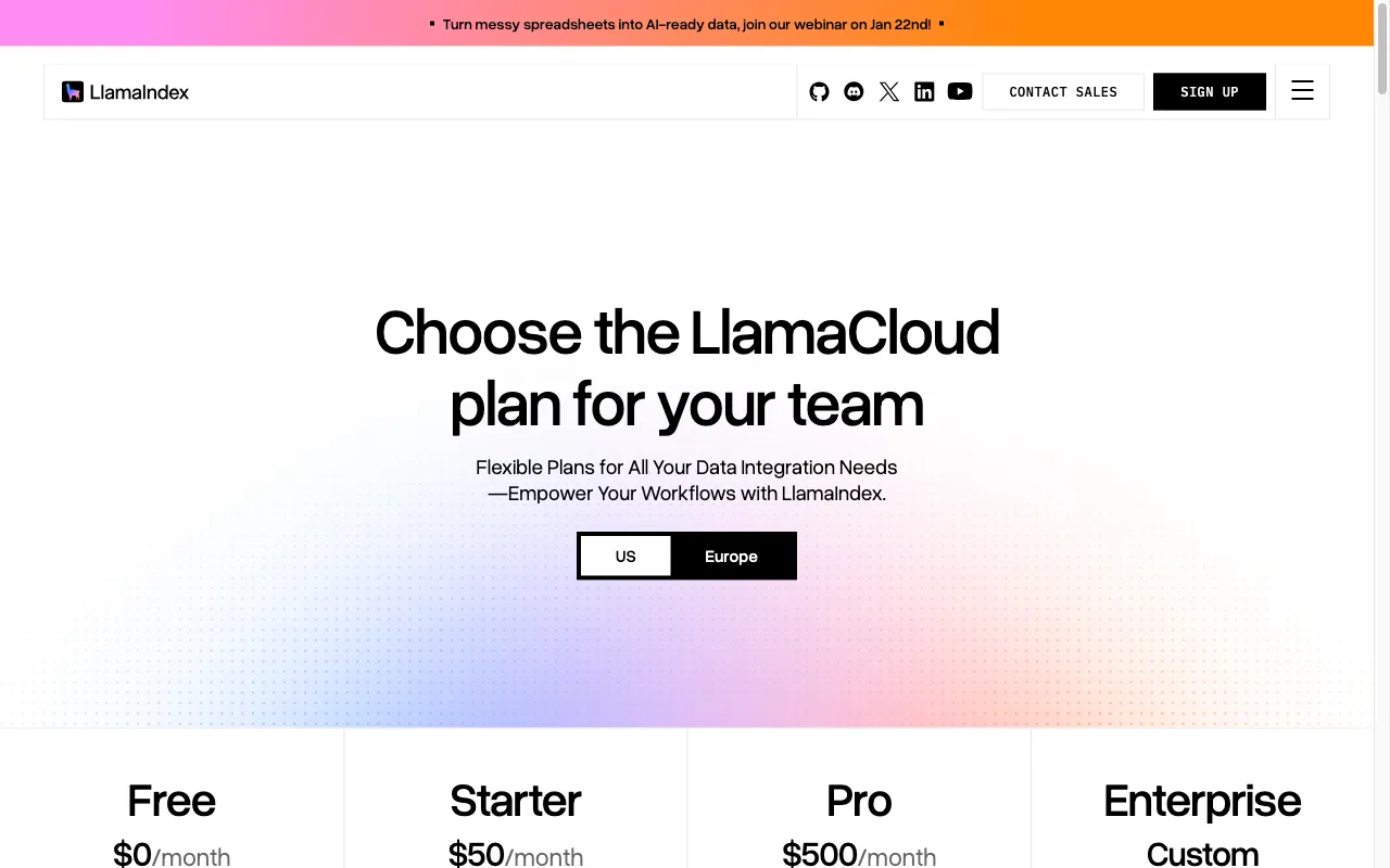 LlamaIndex — pricing page
