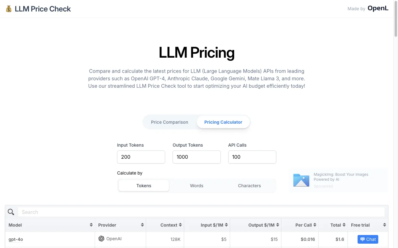 LLM Price Check — pricing page