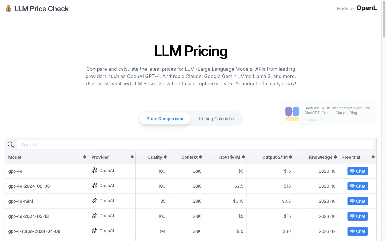LLM Price Check — preview screenshot
