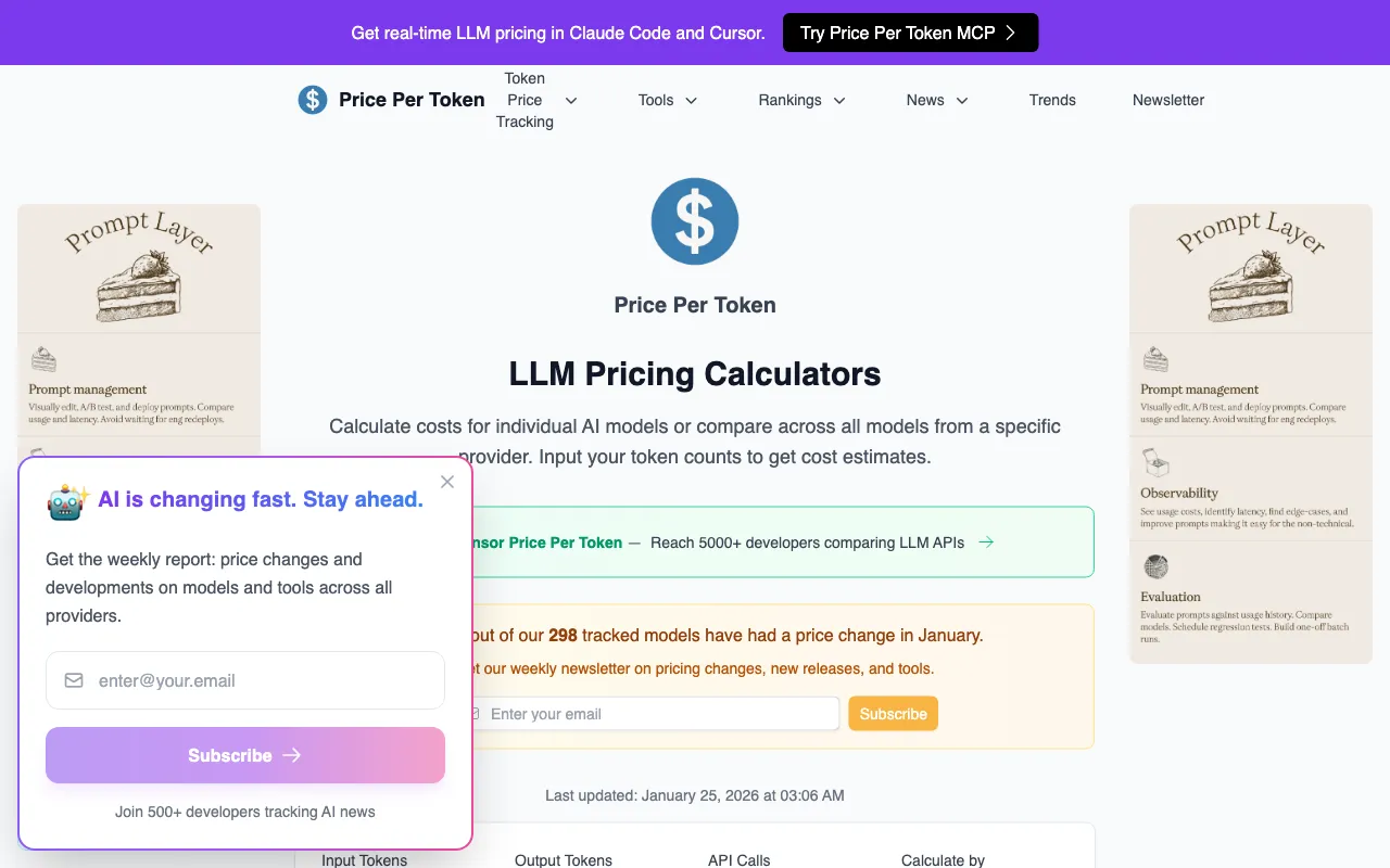Price Per Token — pricing page