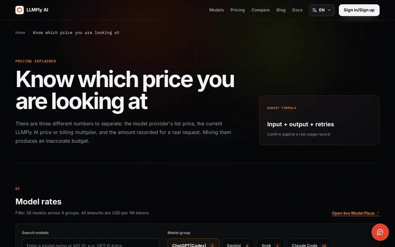 LLMFly AI — pricing page